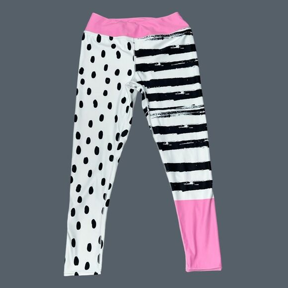 Looney Legs Recycled Printed Leggings "Dots & Stripes" Pink & Black Size XL - Picture 1 of 4
